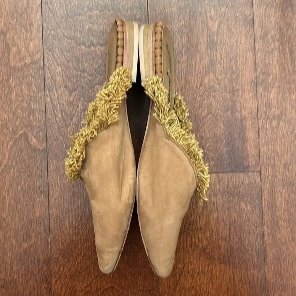 Free People Newport Fringed Mules, Tan Suede, Size 37